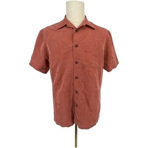Woodys Retro Lounge Mens Short Sleeve Button Up Shirt Tropical Leaf Print Red L